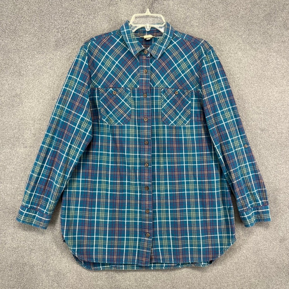 Duluth Trading Co Womens Plaid Flannel Shirt‎ Top XL Boyfriend relaxed style fit